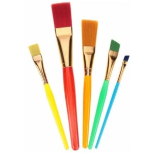 Synthetic Flat Brush Set of 5Pcs – Plastic Handle Neon Colours